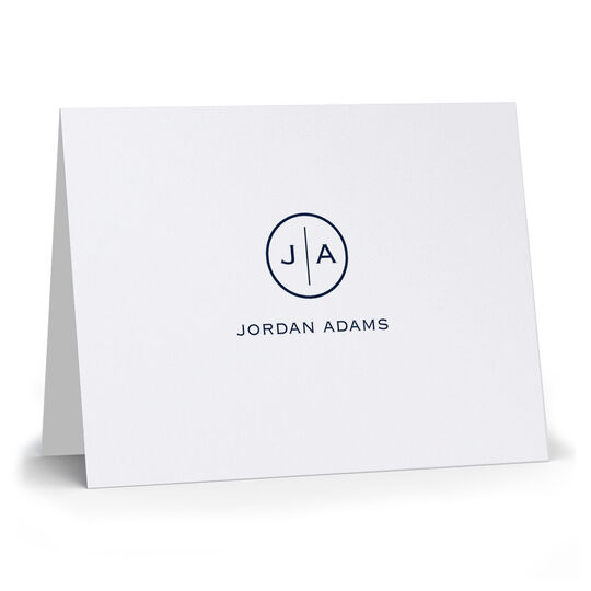 Circle Initials Folded Note Cards - Raised Ink